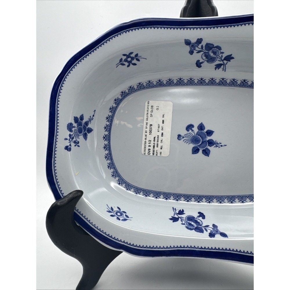 Copeland Spode Gloucester Oval Serving Bowl Blue Vegetable Side Flowers 9" Vtg - Picture 2 of 11